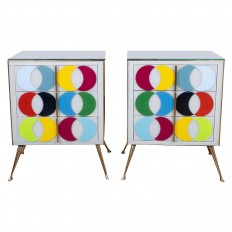 Pair of colorful glass bedside tables 